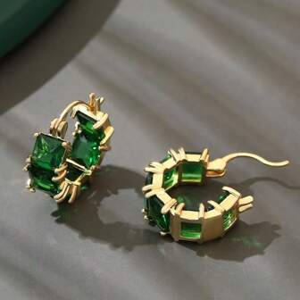 1 Par Pendientes De Moda Minimalista Para Mujer, Clip De Oreja De Círculo De Vidrio Verde, Accesorio Diario De Oreja Único, Regalo De Festival Regalo De Cumpleaños