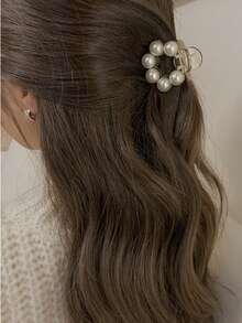 優雅的假珍珠極簡主義鱷魚夾，適合日常使用、辦公室、上下班、學校、假期、節日禮物 - 白色 - 查看 8