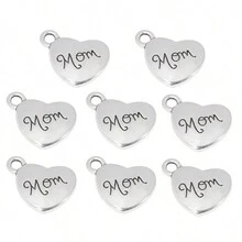 10pcs Charm Alloy Family Member Letter Heart Shape Pendant For DIY Jewelry Making Necklace Bracelet Gifts Accessories - Silver - View 16