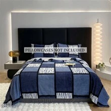 1pc Simple Striped Plaid Splicing Printed Blanket, Soft Warm Bedspread Or Shawl, Suitable For Living Room And Bedroom Furniture Decoration