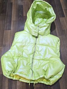 Abrigo Chaleco acolchado con gorro, cremallera corazón y ajustador a la cintura - Verde Lima - Ver 6