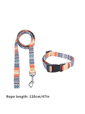 Conjunto De Collar Y Correa Para Mascotas Con Estampado Bohemio