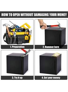 1 个不锈钢存钱罐，简约纯色存钱罐，适合家庭最佳礼物 - 黑色 - 查看 7