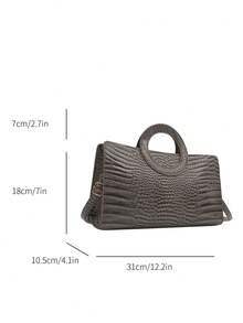 1 Vintage Embossed Minimalist Women's Tote Bag, Large Capacity Crossbody Bag For Commuting, Elegant Handbag - Grey - View 2