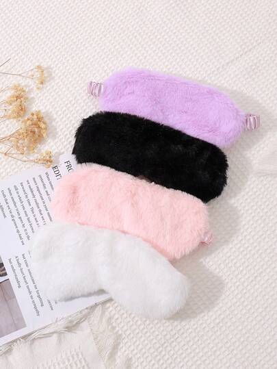 4 Einfache Und Niedliche Augenmasken Aus Einfarbigem Plüsch Und Seide Zum Schlafen, Mit Lichtblockierendem, Hautfreundlichem Und Atmungsaktivem Design