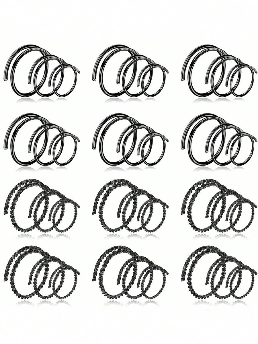 36入組男女通用的雙繞鼻環,適用於單一穿孔,不鏽鋼20g 6mm 8mm 10mm螺旋鼻環穿孔珠寶 - 黑色 - 查看 1