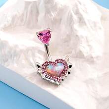 4 Piezas Conjunto De Anillos De Ombligo De Ojo De Gato & Alas & Corazón & Rosa De Acero Inoxidable Con Diamantes De Imitación, Espléndidos Accesorios Para El Uso Diario De Mujeres - Multicolor - Ver 5