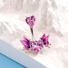 4 Piezas Conjunto De Anillos De Ombligo De Ojo De Gato & Alas & Corazón & Rosa De Acero Inoxidable Con Diamantes De Imitación, Espléndidos Accesorios Para El Uso Diario De Mujeres - Multicolor - Ver 4