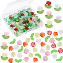 40pcs Tulip Flower Beads, Glass Translucent Bracelet Flower Beads Handmade Tulip Beads Spring Summer Crystal Loose Spacer Beads For DIY Jewelry Making, 6 Colors - 40pcs - View 7