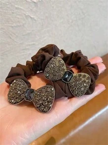 1pc Ladies' Vintage Style Crystal Rhinestone Bowknot Hair Tie, Hair Band, Hair Rope, Hair Elastic Band, Hair Accessories - Multicolor - View 5