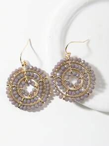 1pair Handmade Black & Gray Beaded Circular Vintage Earrings Suitable For Women's Daily Wear, Bohemian Style Vacation, Party & Friend Gifts - Round Hand-threaded Beads - View 4