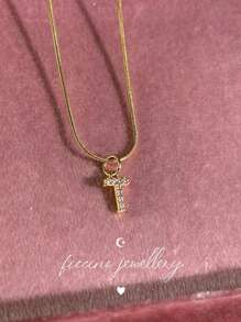 Ficcino Mini English Letter Gold Plated & Cubic Zirconia Inlay First Letter Pendant Necklace Women's Daily Wear Snake Chain Collarbone Chain Holiday Anniversary Gift With Box - Letter Necklace - View 28