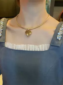 1 件不锈钢心形珠子吊坠欧美时尚感和优雅颈链，个性化 Ins 风格金色心形颈链，适合女士情人节