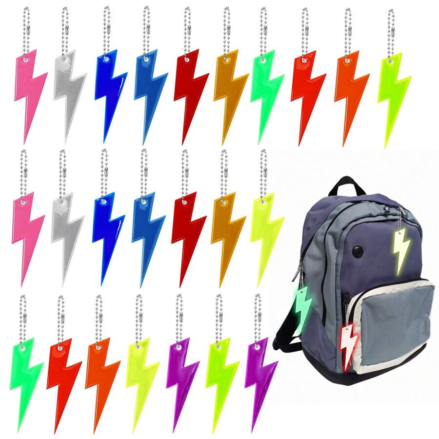 24入組安全反光吊墜,帶鏈閃電反光鑰匙扣裝置適用於背包、反光條吊墜適用於孩童書包、背包、騎行、步行、跑步及狗等用途 - 彩色 - 查看 1