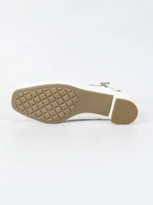 Women's Square Toe Casual Comfortable Rhinestone Buckle Chunky Heel Soft Bottom Work Shoes