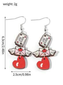 1 对可爱浪漫木质 LOVE COUPON 字母天使翅膀情书心形吊坠耳环 适合女士女孩情侣情人节礼物配饰珠宝 - 彩色 - 查看 3