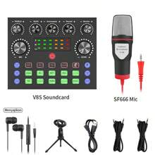 Podcasting Equipment Kit, Audio Interface & Multifunctional Sound Card And Capacitive Microphone, Perfect Choice For Recording, Broadcasting And Live Streaming (Black), Great Gift For Party (Random Color For Parts) - Black - View 6