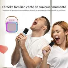 Altavoz Bluetooth LED con dos micrófonos para cantar y múltiples funciones de conectividad auxiliar - Rosa - Ver 9