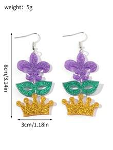 1 par de pendientes con forma de máscara, corona, langosta y corona de flores brillantes, adecuados para que las mujeres y niñas los usen en carnavales y otros festivales, pueden ser accesorios y joyas - vistoso - Ver 4
