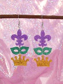 1 par de pendientes con forma de máscara, corona, langosta y corona de flores brillantes, adecuados para que las mujeres y niñas los usen en carnavales y otros festivales, pueden ser accesorios y joyas - vistoso - Ver 1
