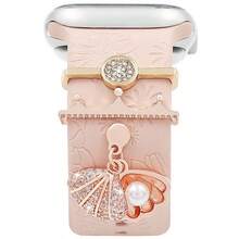 3pcs Universal Silicone Watch Band With Shell Decorative Loop And Studs, Compatible With Apple Watch - Shell Silver - View 3