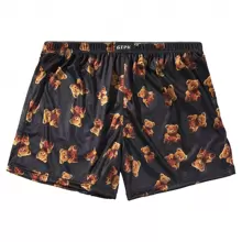 男士一體化舒適短褲，有彈性腰帶和可愛的熊印花 - 黑色 - 查看 1