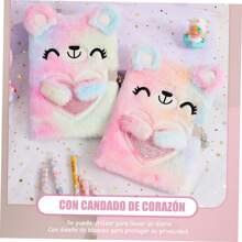 Diario Infantil con Cerradura, libretas bonitas para niña, Libretas kawaii, Diario secreto de peluche con cerradura, cuadernos bonitos, Diario difuso teñido anudado para niñas, cuadernos de papelería - Multicolor - Ver 2