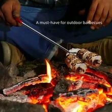 3pcs Stainless Steel Telescopic Bbq Forks For Hot Dogs, U-Shaped Forks & Lamb Leg Bbq Fork, Outdoor Bbq Tool - Multicolor - View 2