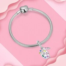 鍍銀吊飾彩色畫筆顏料系列吊飾珠子,適用於diy女性手鍊吊墜 - 銀色 - 查看 6