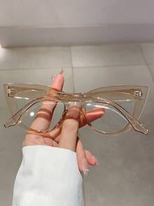 New Simple Cat Eye Glasses, Fashionable Retro Multi-Color Frame Women's Decorative Glasses - Champagne - View 3