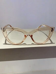 New Simple Cat Eye Glasses, Fashionable Retro Multi-Color Frame Women's Decorative Glasses - Champagne - View 4
