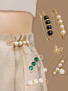 6 Pieces Set Trouser Waistband Pin Anti-Exposure Faux Pearl Brooch Dress Fixed - Multicolor - View 1