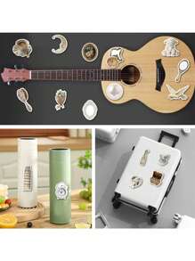 50pcs White Gentle Style Stickers For Luggage, Skateboard, Mobile Phone, Tablet Decoration Back To School