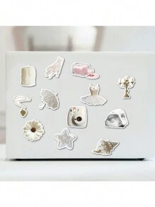 50pcs White Gentle Style Stickers For Luggage, Skateboard, Mobile Phone, Tablet Decoration Back To School