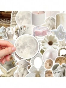 50pcs White Gentle Style Stickers For Luggage, Skateboard, Mobile Phone, Tablet Decoration Back To School
