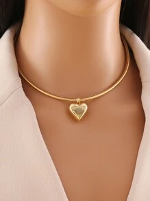 1條金色心形不銹鋼珠寶項鍊,獨特的歐美風格設計,別緻優雅 - 金黃色 - 查看 14
