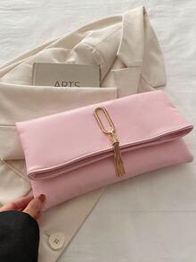 Fashionable Solid Color Minimalist Vintage Clutch - Dusty Pink - View 5