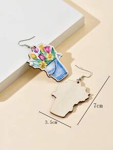 1pair Elegant And Creative Spring Flower Themed Earrings In Western Style, Including Handcart, Envelope And Tulip Elements For Vacation And Proposal Gifts. The Earrings Are Made Of Wood. - Multicolor - View 7