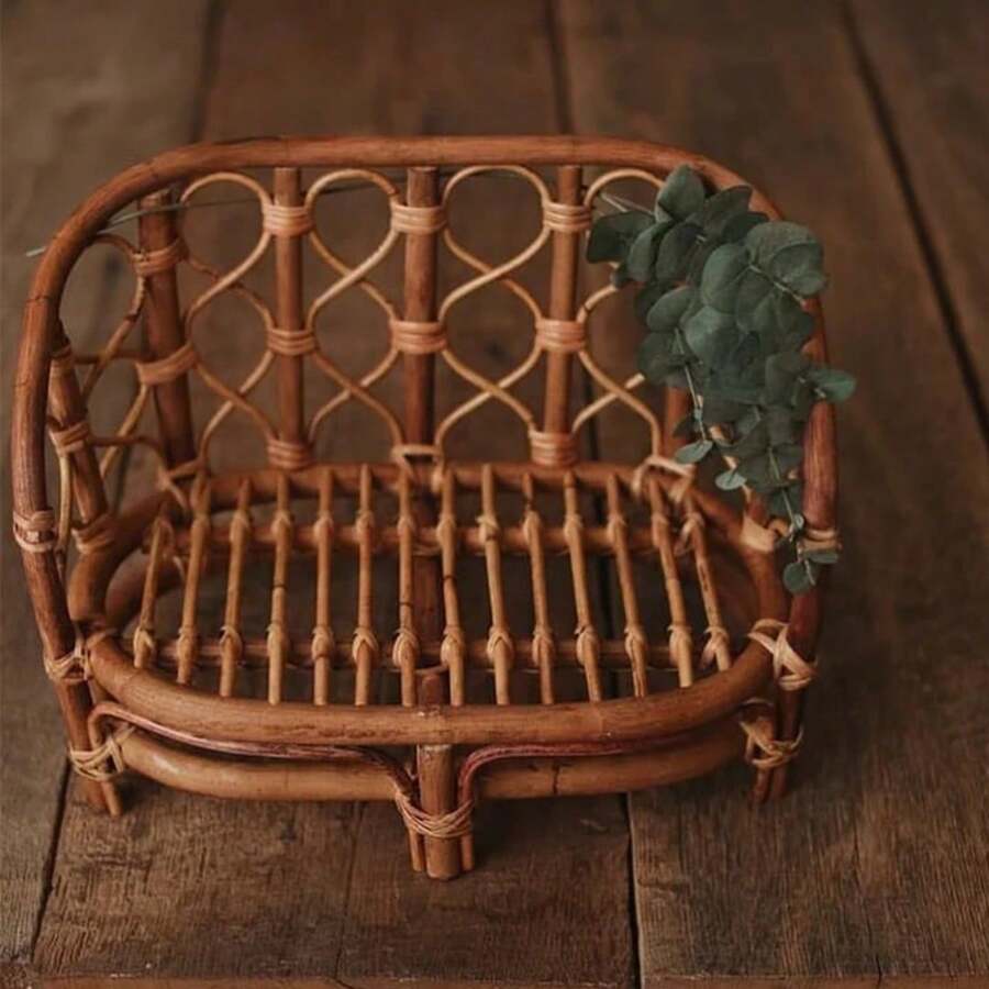 婴儿藤椅新生儿摄影道具大号手工长凳床篮容器男孩女孩姿势婴儿拍摄工作室配件婴儿洗澡复活节礼物适合女孩/男孩的东西 - 棕色 - 查看 1