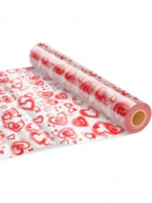 1 件红色心形玻璃纸卷，80 厘米 X 30 米玻璃纸卷，空心心形设计，适用于礼品包装篮鲜花情人节