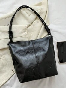 1個時尚多功能pu通勤手提袋,大容量肩袋 - 黑色 - 查看 5