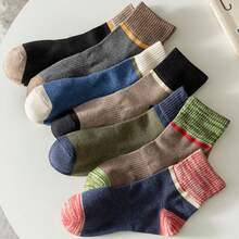 7pairs Women'S Multicolor Thick Line Patchwork Socks, Suitable For Wearing With Snow Boots, Home Shoes, Ankle Socks - Multicolor - View 3