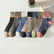 7pairs Women'S Multicolor Thick Line Patchwork Socks, Suitable For Wearing With Snow Boots, Home Shoes, Ankle Socks - Multicolor - View 2