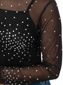 Blusa Negra Transparente Manga Larga Playera Dama - Negro - Ver 5