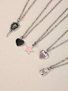 Conjunto de 5 colares estilo Y2K Retro Gótico Punk Rock, incluindo estrela, cruz com strass, cruz em formato de coração, pingentes em forma de borboleta, com corrente de aço inoxidável. Estilo Ins, Personalizado, Hip Hop, Estilo Boêmio, Colares de Pingente Love-Lock.