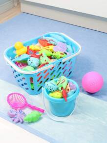 1套兒童游泳池釣魚玩具套裝,學齡前磁性釣魚遊戲套裝,附籃子,游泳池玩具 - 藍色 - 查看 3