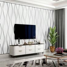 1卷米色3d水波壁紙,無異味,絨面工藝,完美升級臥室和客廳裝飾！ - 米色 - 查看 4