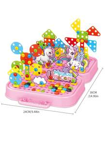 5合1 Diy 獨角獸螺絲刀工具儲存盒,便攜工具箱,兒童教育玩具,設計馬賽克拼圖遊戲親子遊戲,是兒童新年最好的禮物 - 粉色 - 查看 9