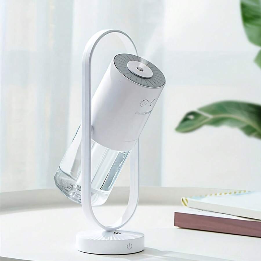 1入組usb供電的小型360度旋轉桌面加濕器,具有大霧量、空氣淨化led燈和冷霧擴散器,適合作為臥室、客廳、辦公室的家居裝飾 - 白色 - 查看 1