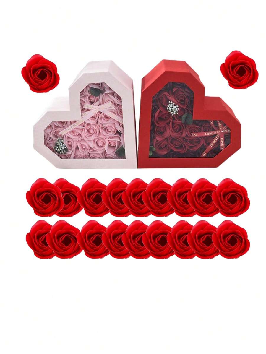 Diy 肥皂花玫瑰粉色心形禮盒,用於包裝鮮花、新娘中心裝飾、新娘淋浴派對家居房間裝飾 - 紅色盒裝 - 查看 1